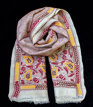 Nakshi Kantha sjaal Bruin-Goudgeel from Via India