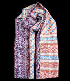 Kantha sjaal hergebruikte zijde Oranje-Lichtblauw Polka Dots via Via India