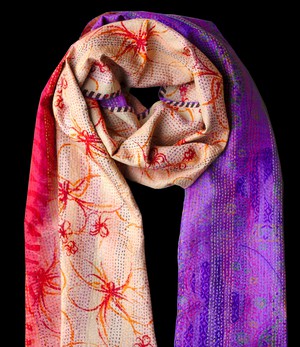 Kantha sjaal hergebruikte zijde Rood-Paars from Via India