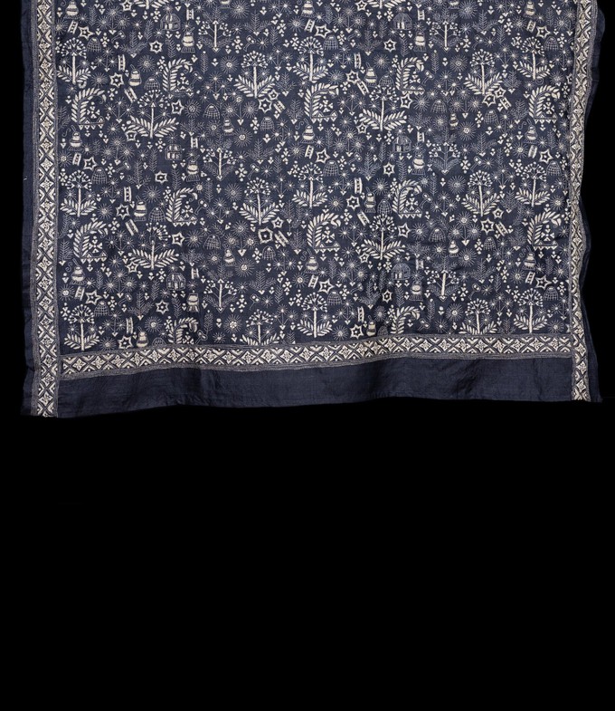 Nakshi Kantha omslagdoek wilde zijde donkerblauw from Via India