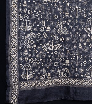 Nakshi Kantha omslagdoek wilde zijde donkerblauw from Via India