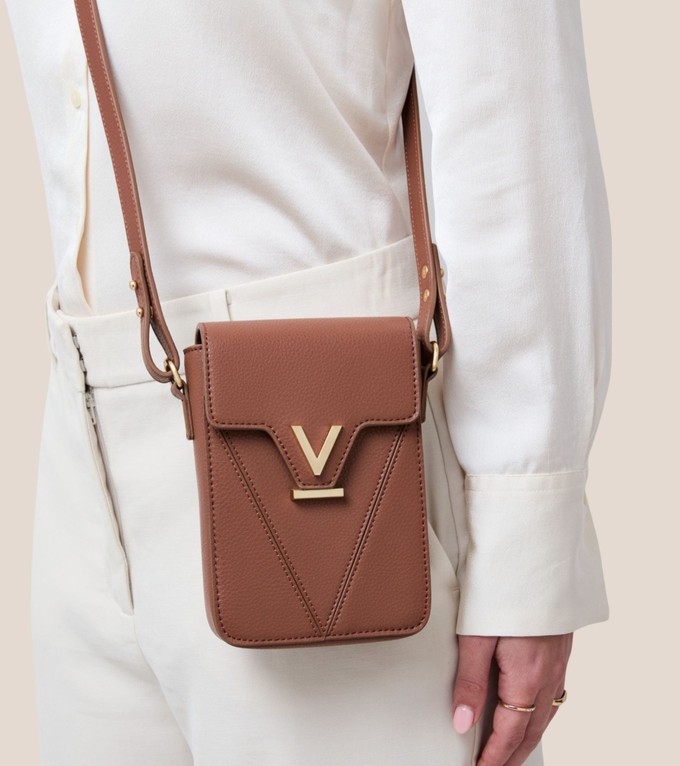 Luna Compact Vegan Bio-Based Bamboo Phone Bag in Brown from Votch
