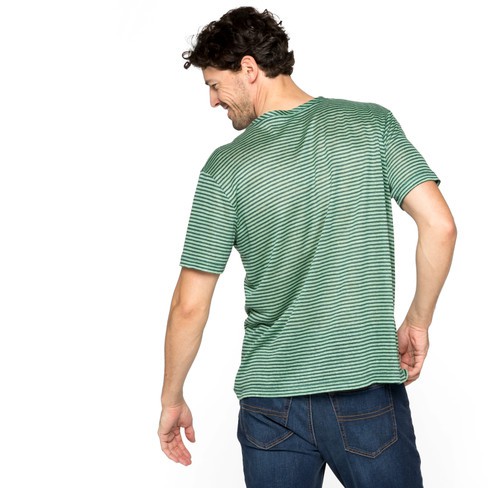 Linnen jersey T-shirt met ronde hals, taxus-gestreept from Waschbär