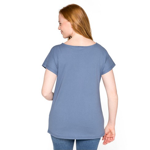 Shirt met ronde hals en wijdteplooi van bio-katoen, rookblauw from Waschbär