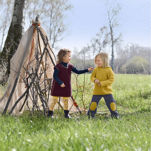 Broek van walkstof met patches, caribisch/saffraan from Waschbär