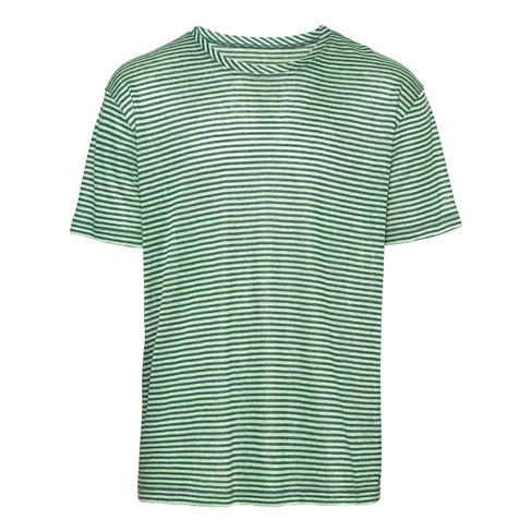 Linnen jersey T-shirt met ronde hals, taxus-gestreept from Waschbär