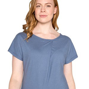 Shirt met ronde hals en wijdteplooi van bio-katoen, rookblauw from Waschbär