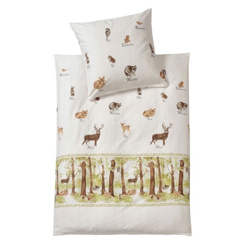 Flanellen kinder-beddengoedset 'bosdieren' van bio-katoen, 2-dlg, natuur-meerkleurig from Waschbär