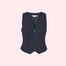 Krijtstreep Gilet Marjorie | Basic Apparel | Blauw via WhatTheF