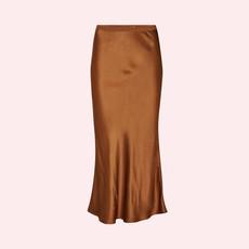 Satijnen Rok Flora | Basic Apparel | Bruin via WhatTheF