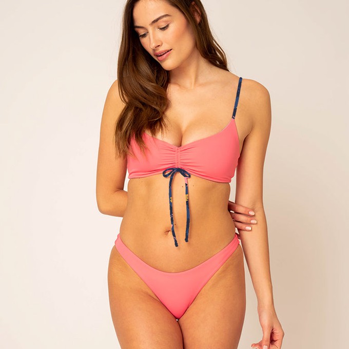 Drawstring Bikini Top - reversible flower / pink from Woodlike Ocean