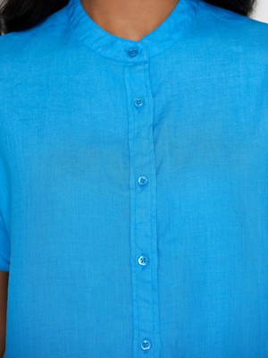 Knowledge Cotton Apparel | linnen bloesje korte mouw malibu blauw from WWen