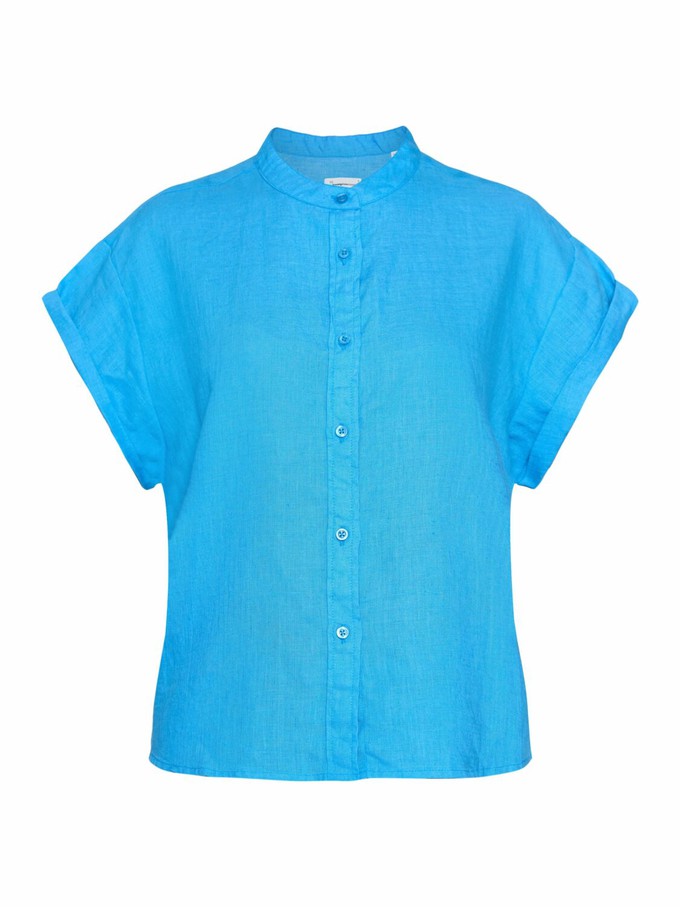 Knowledge Cotton Apparel | linnen bloesje korte mouw malibu blauw from WWen