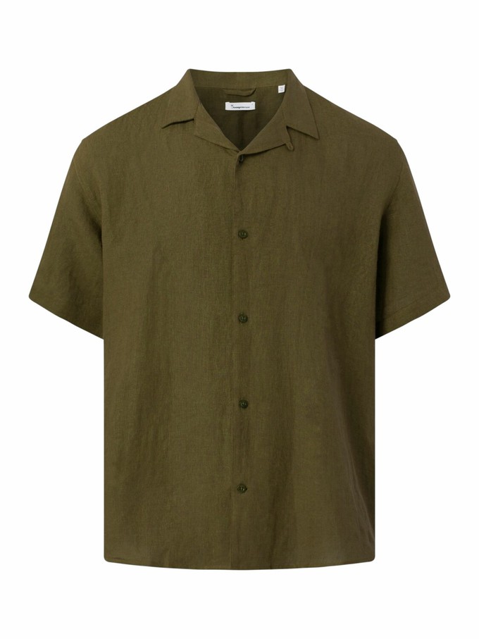 Knowledge Cotton Apparel | linnen overhemd korte mouw burned olive olijfgroen from WWen