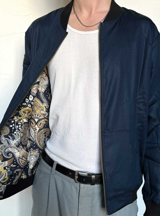 Laslo Reversible Bomber Jacket bird/navy from Yahmo
