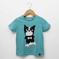Kinder t-shirt ‘Baggy Dog’ – Teal blue van zebrasaurus