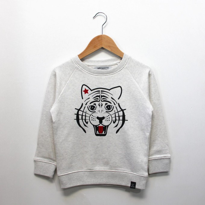 Kids sweater ‘White as snow tiger’ – Beige melange from zebrasaurus