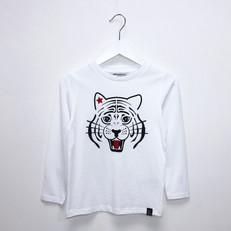 Kids long sleeve t-shirt ‘White as snow tiger’ – White van zebrasaurus