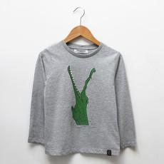 Kids longsleeve t-shirt ‘Croc monsieur’ | Grey melange van zebrasaurus