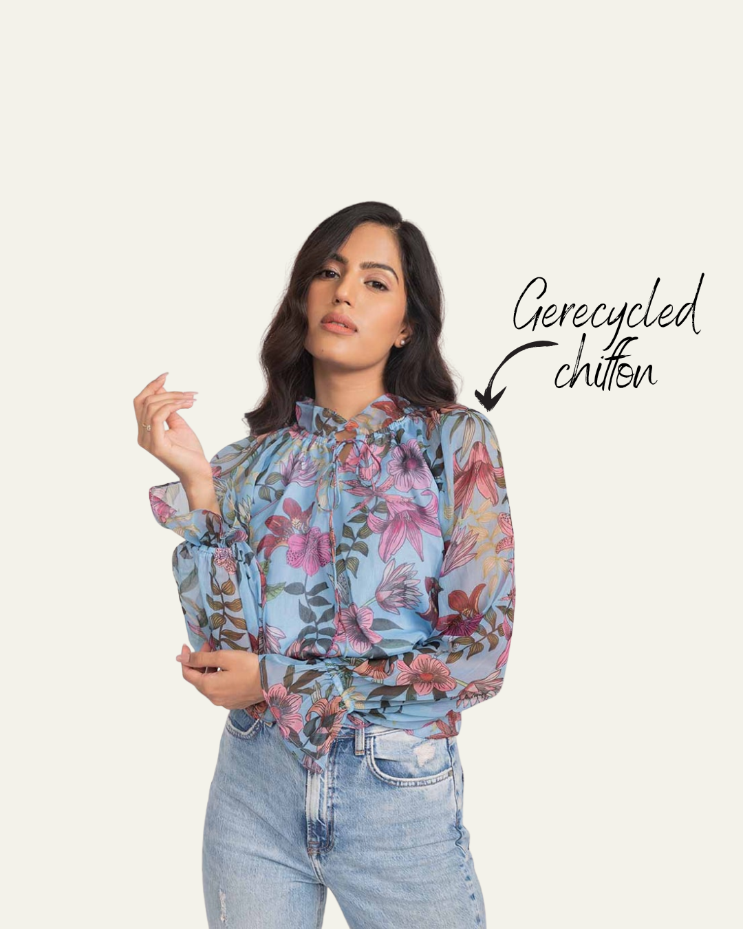 voorbeeld van een blouse gemaakt van gerecycled chiffon