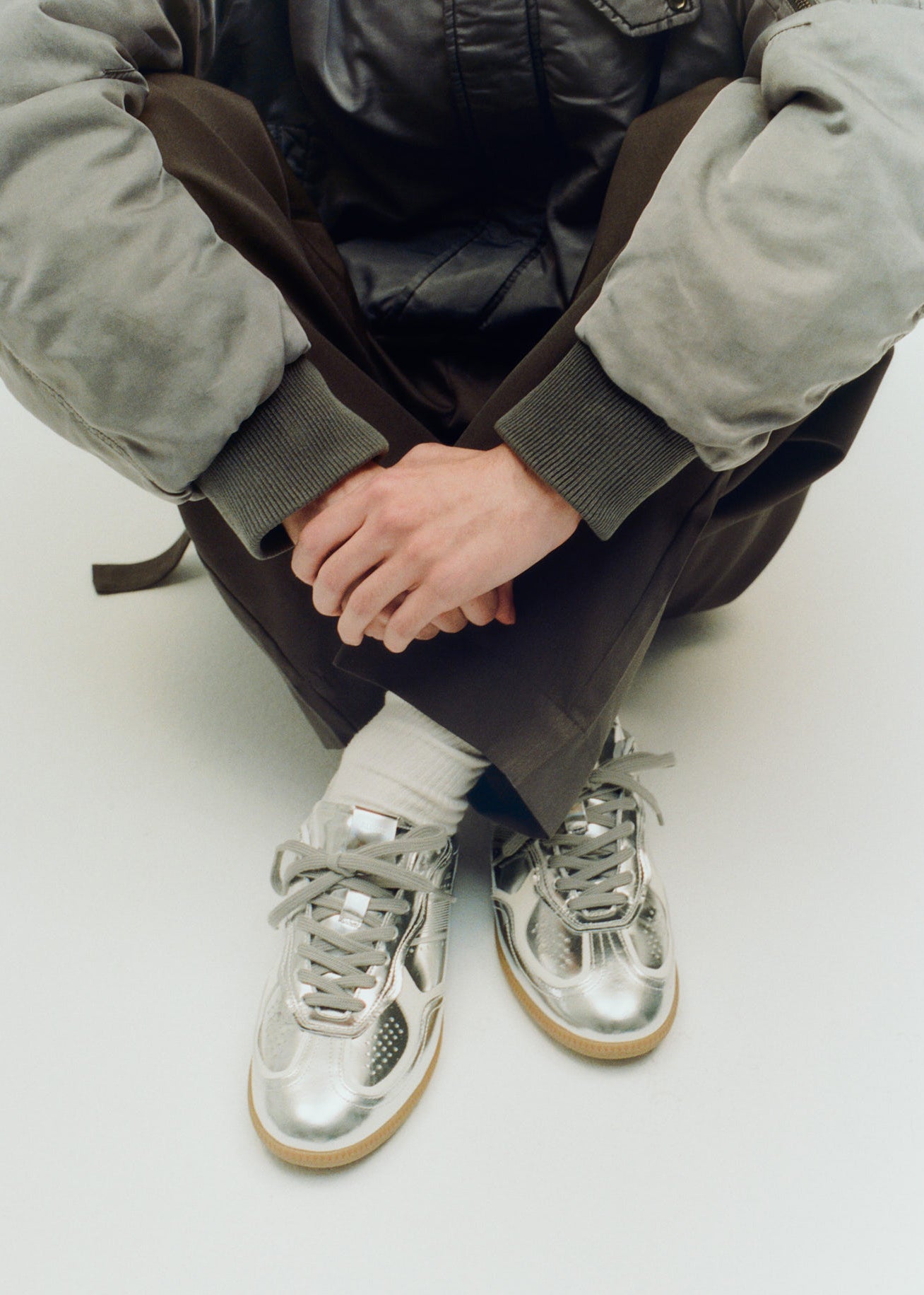 Project Cece | Tb.490 Rife Shimmer Silver Cream Leather Sneakers
