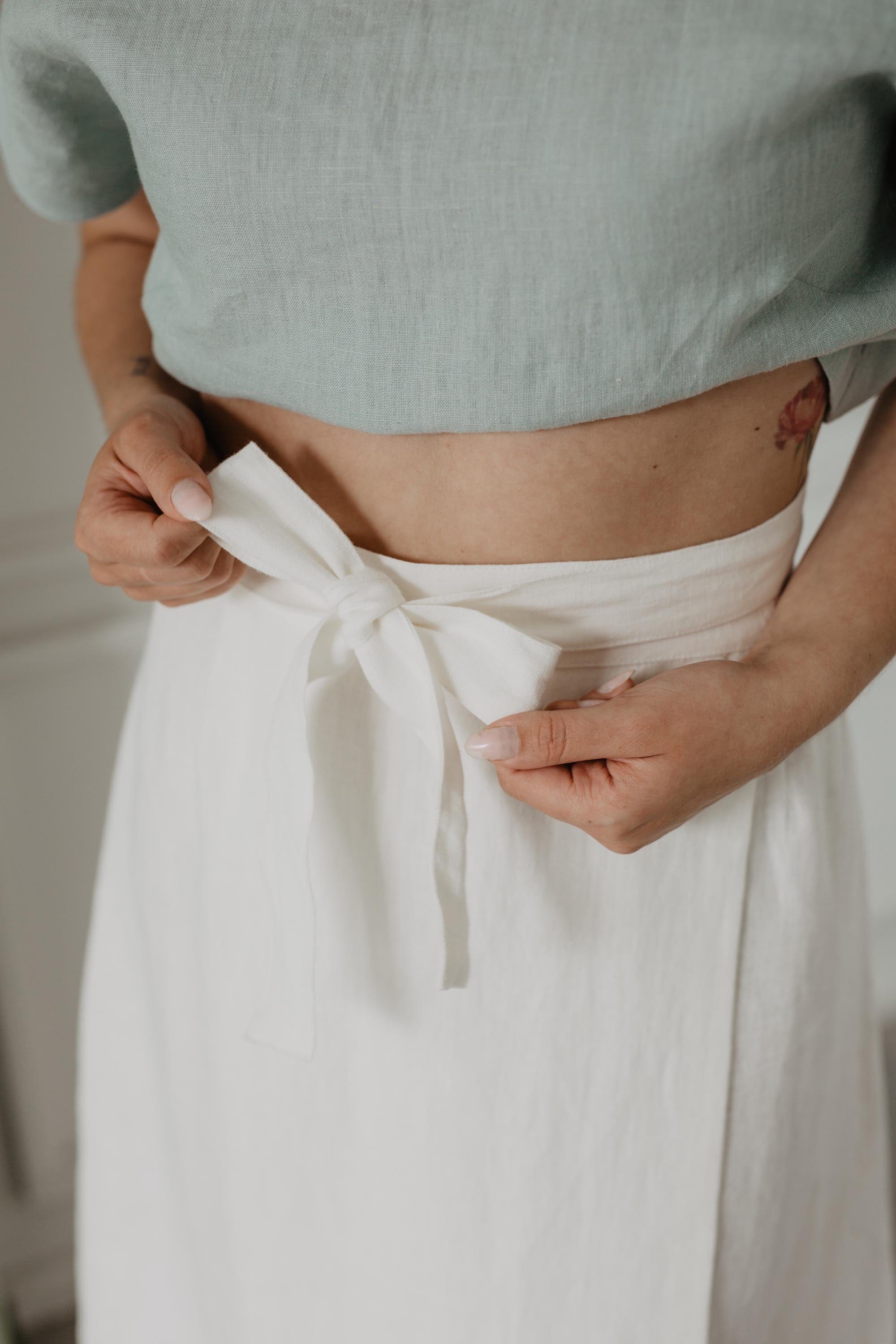 Project Cece | Iris linen wrap skirt in White