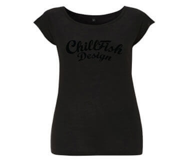 ChillFish Design Vintage Logo Bamboe Dames T-Shirt - Zwart from ChillFish Design ChillFish Design Vintage Logo Bamboe Dames T-Shirt - Zwart from ChillFish Design