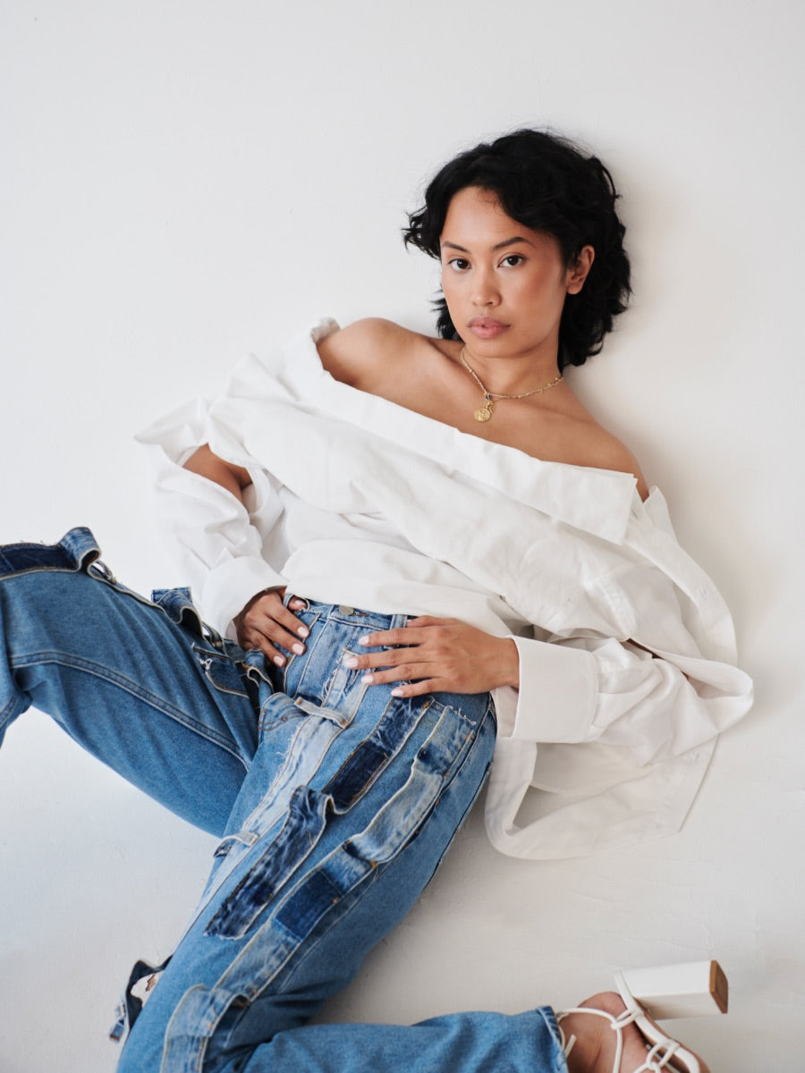 Project Cece | High Waisted Organic Denim Trimmed Jeans Project Cece | High Waisted Organic Denim Trimmed Jeans