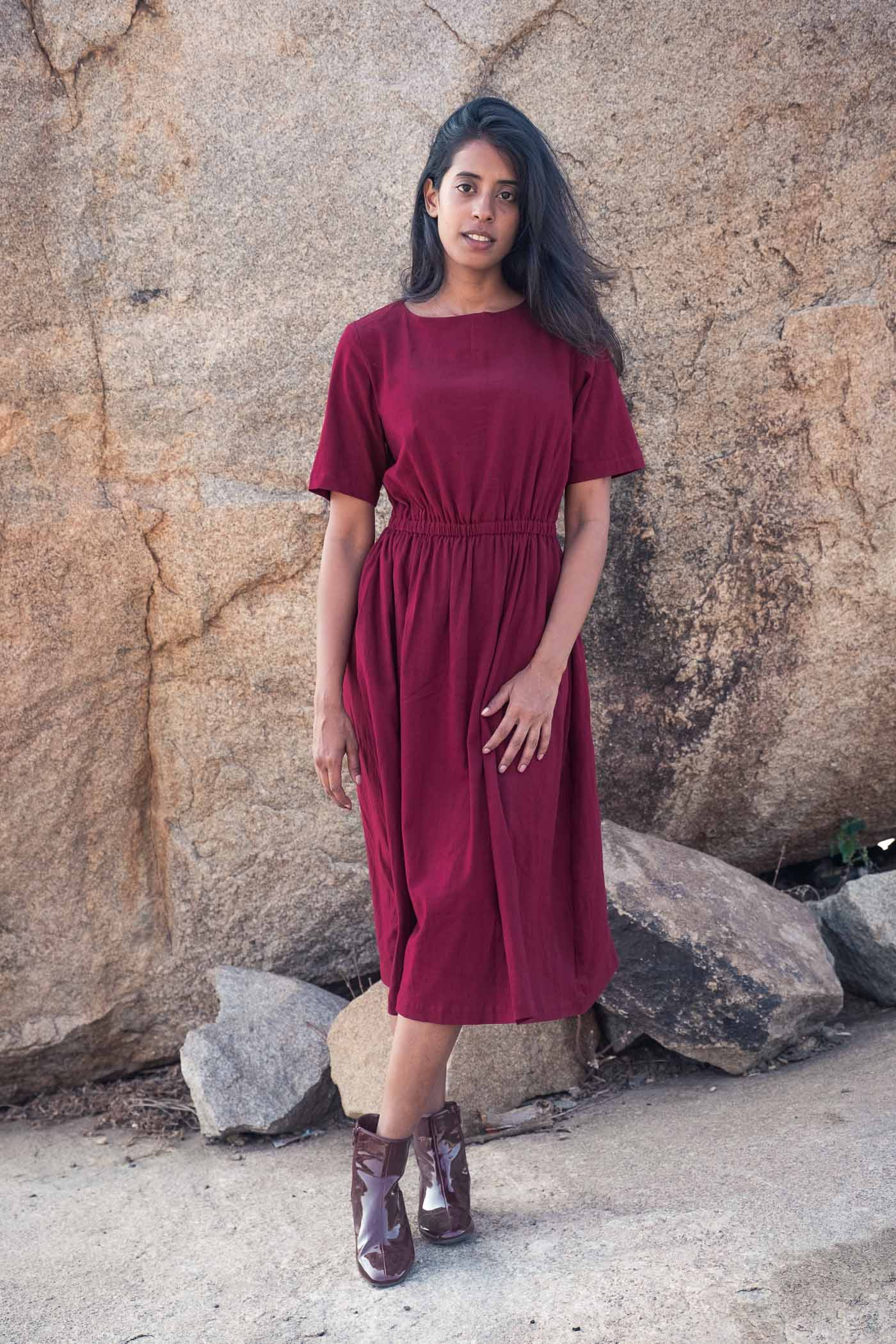 Dress Keya Burgundy from Jyoti - Fair Works Dress Keya Burgundy from Jyoti - Fair Works