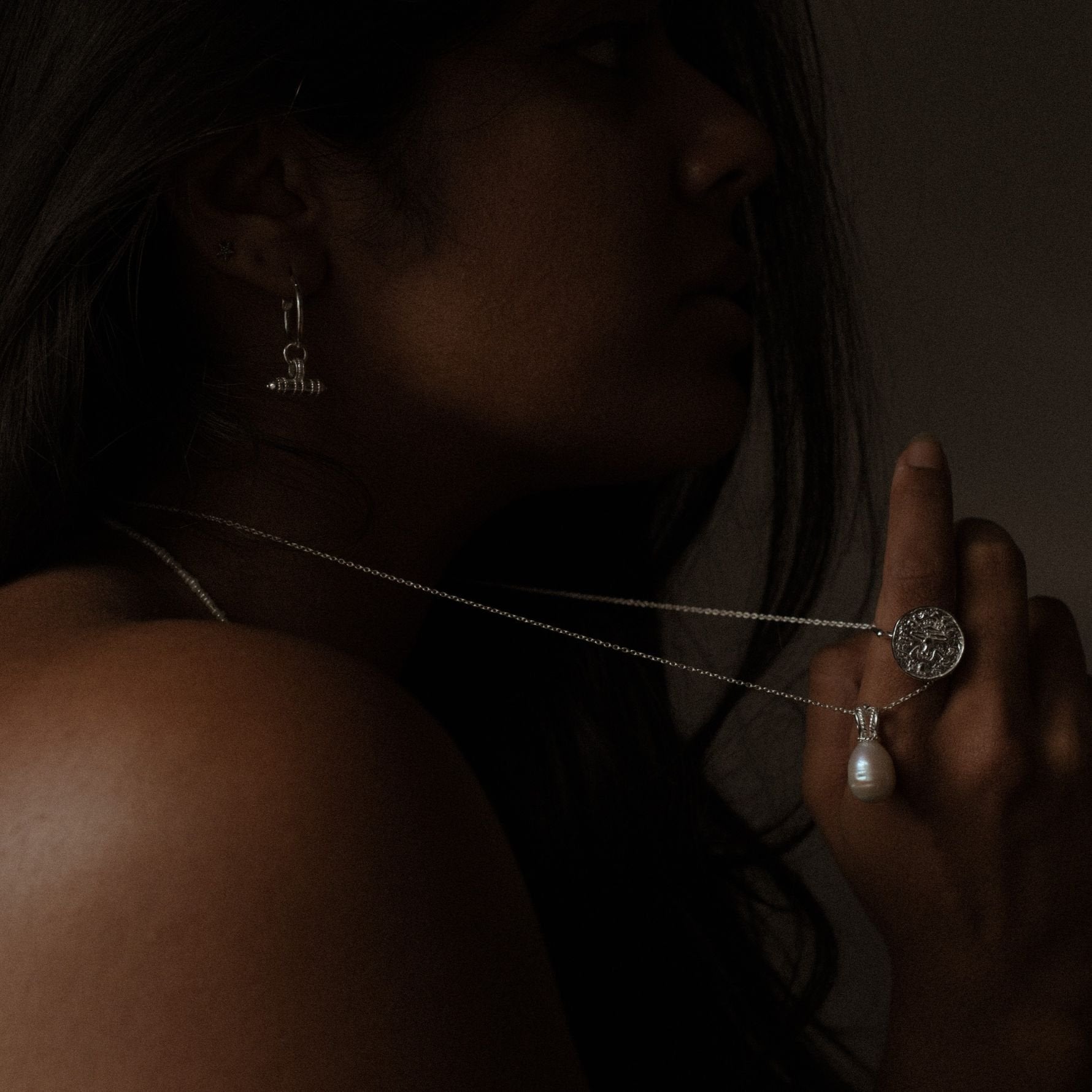 ★ROSEMONT★ Silver pearl necklace Selene RA24D15J Project Cece | Selene Pearl Pendant Silver