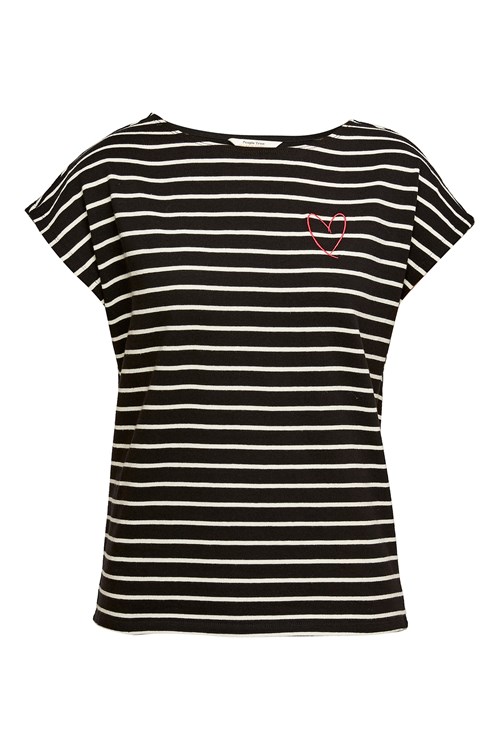 Embroidered Heart Tee in Black and Ecru Cream from People Tree Embroidered Heart Tee in Black and Ecru Cream from People Tree