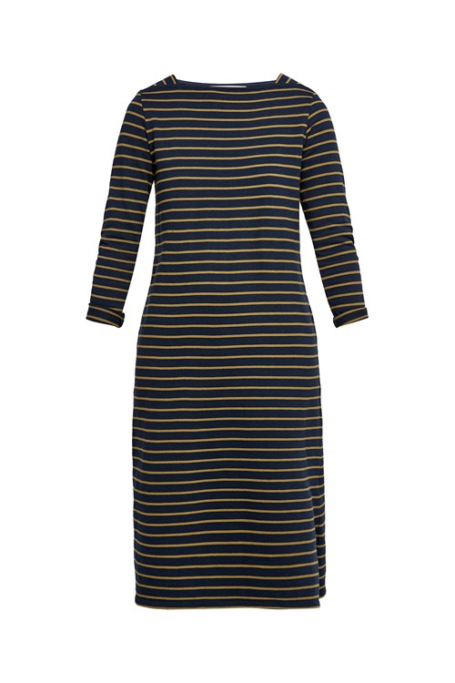 Lucille Stripe Dress in Olive Green and Navy from People Tree Lucille Stripe Dress in Olive Green and Navy from People Tree