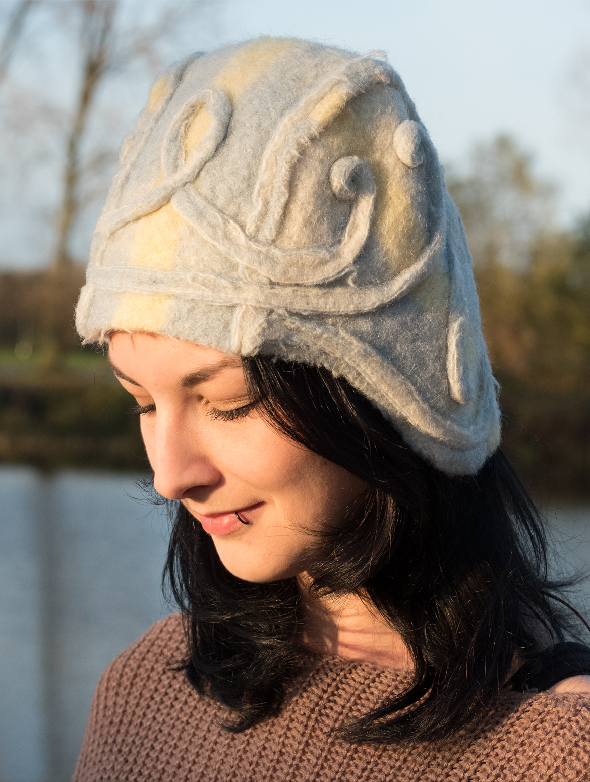 Art Deco Hat in soft yellow and blue from Pepavana Art Deco Hat in soft yellow and blue from Pepavana