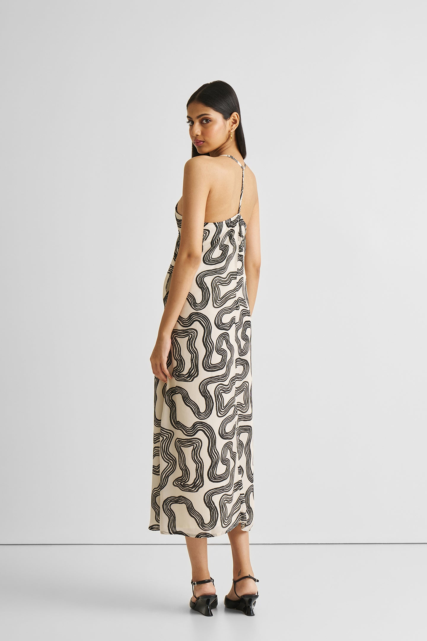 Project Cece | Midi Slip Dress in Black Stripes