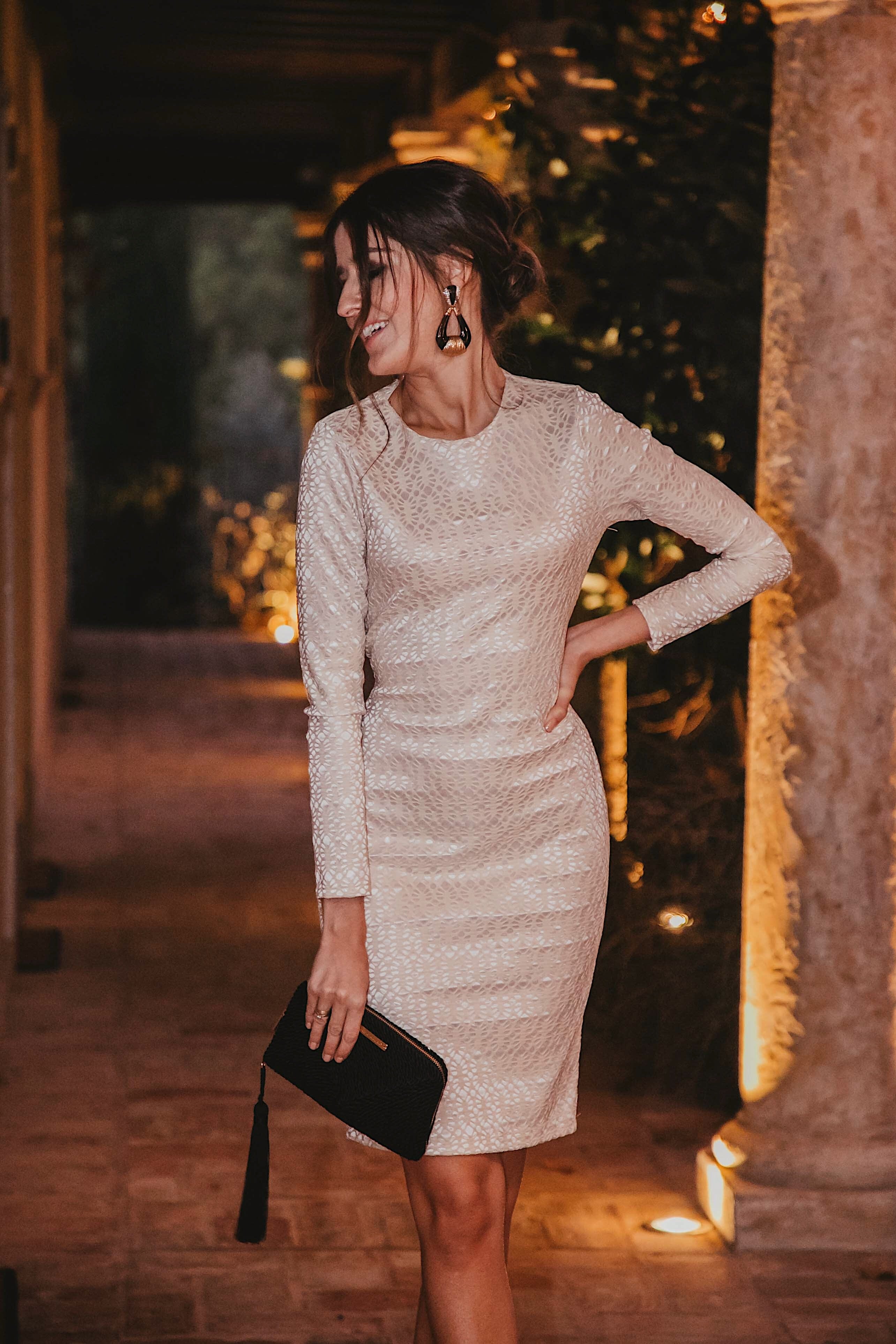 Project Cece | Ivory Long Sleeve Backless Dress