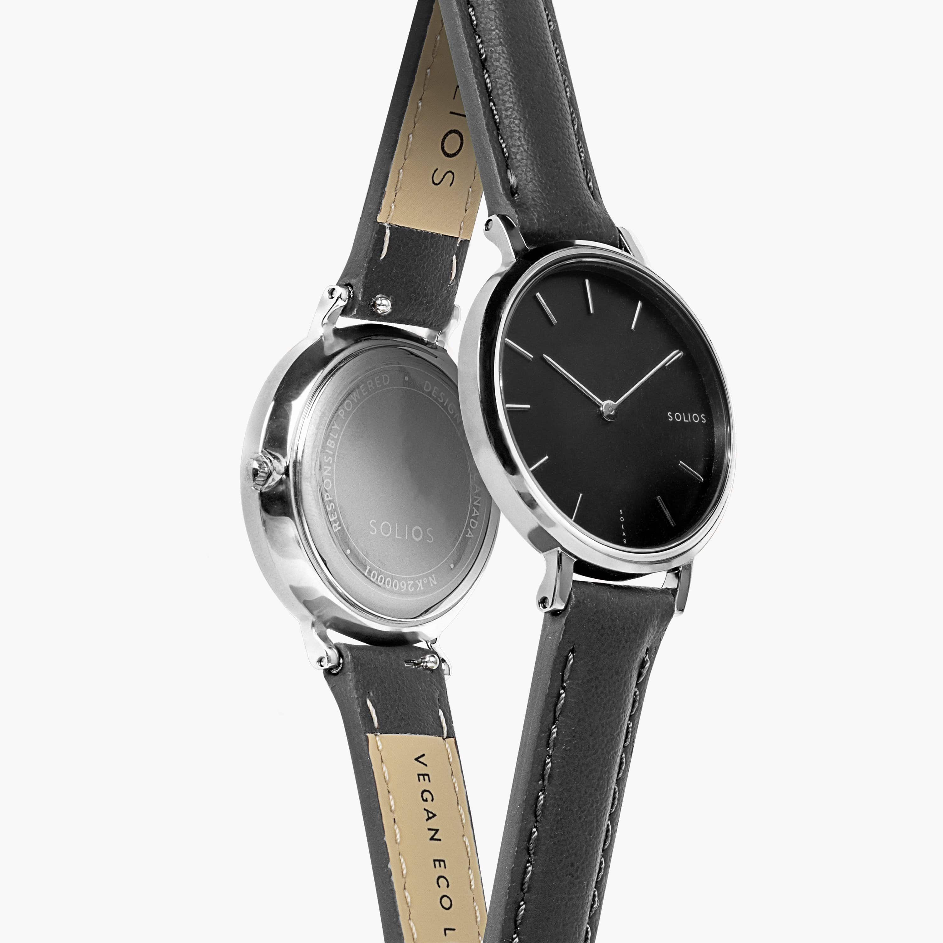 Black Mini Solar Watch | Black Vegan Leather van Solios Watches