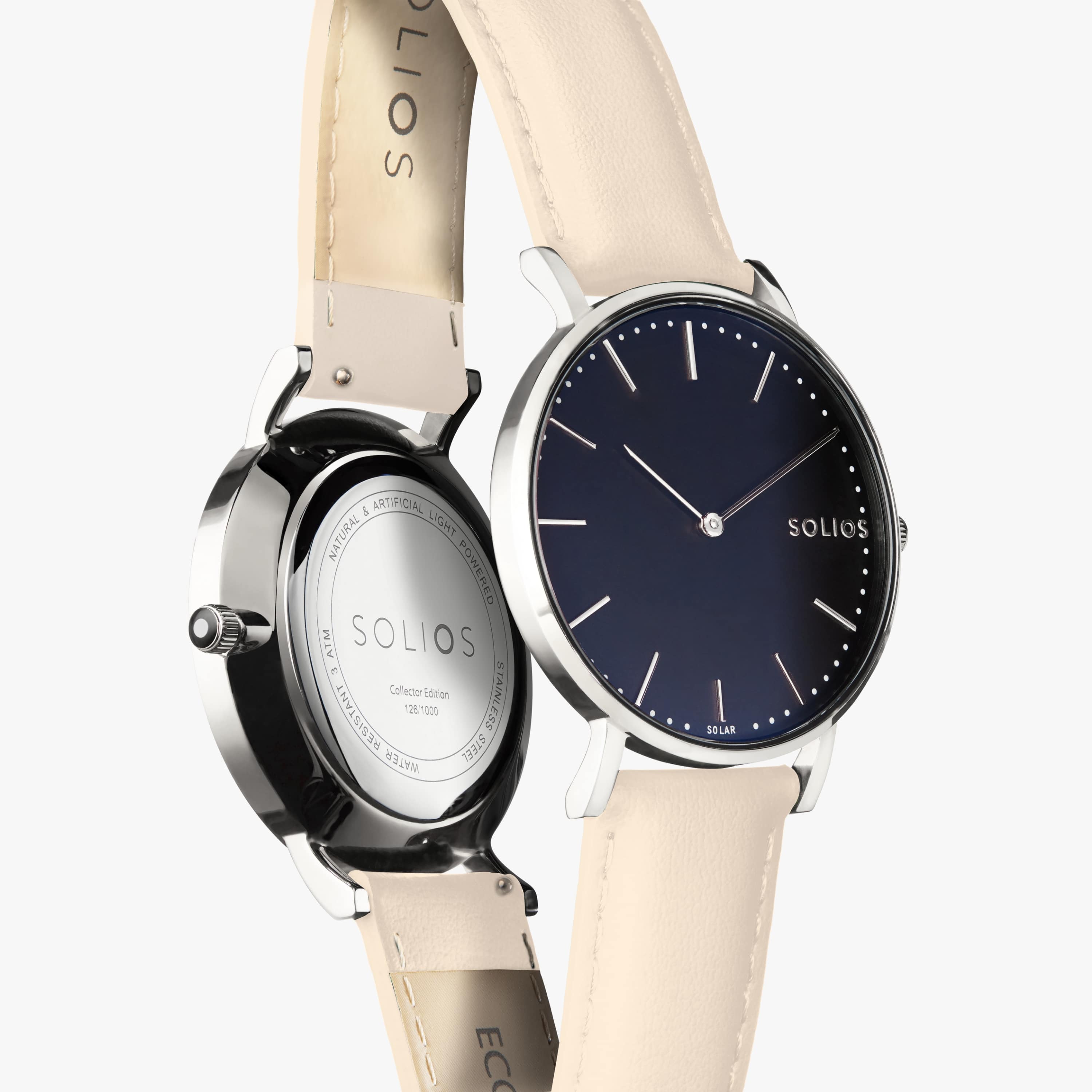 Black Solar Watch | Cream Vegan Leather van Solios Watches
