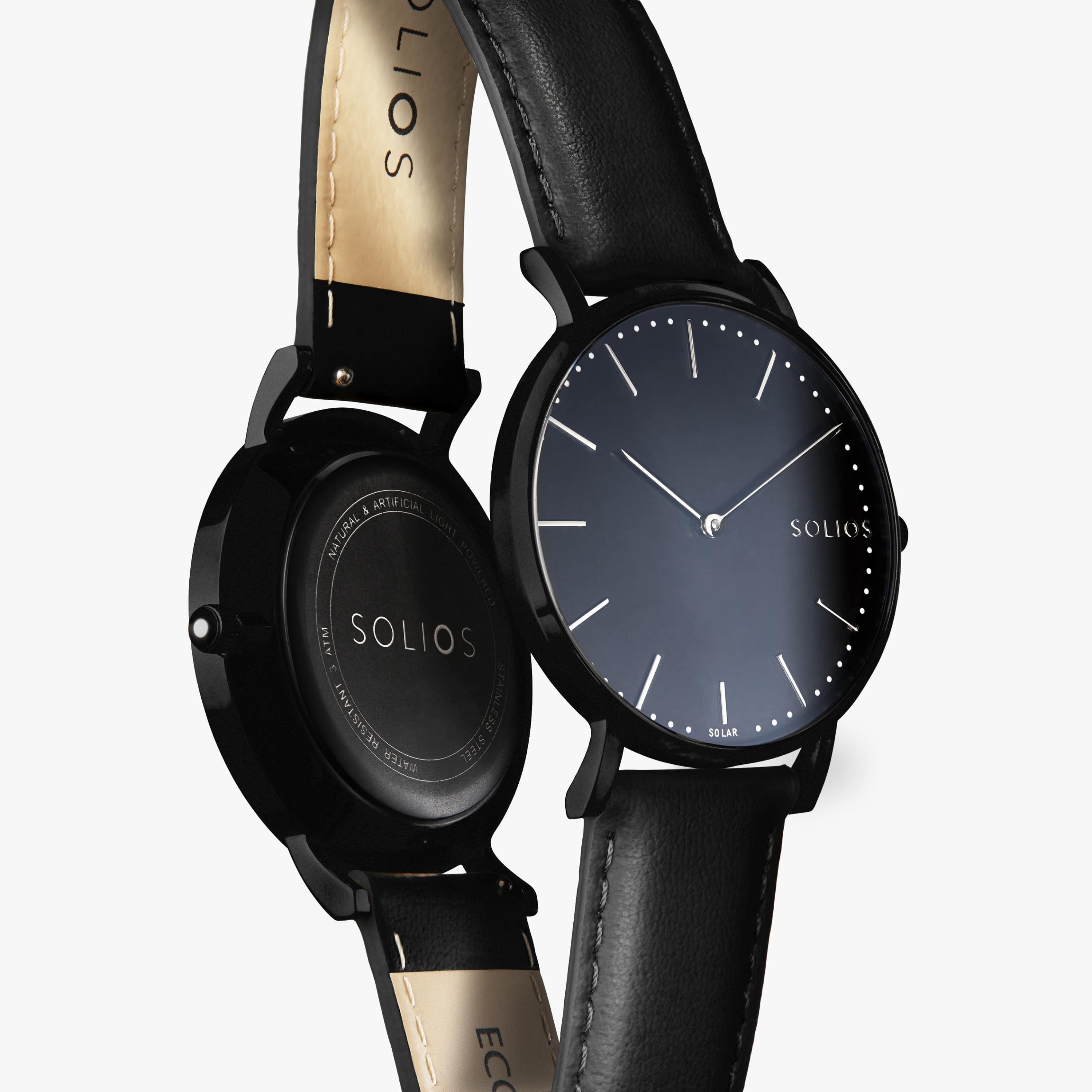 Black Solar Watch | Black Vegan Leather van Solios Watches