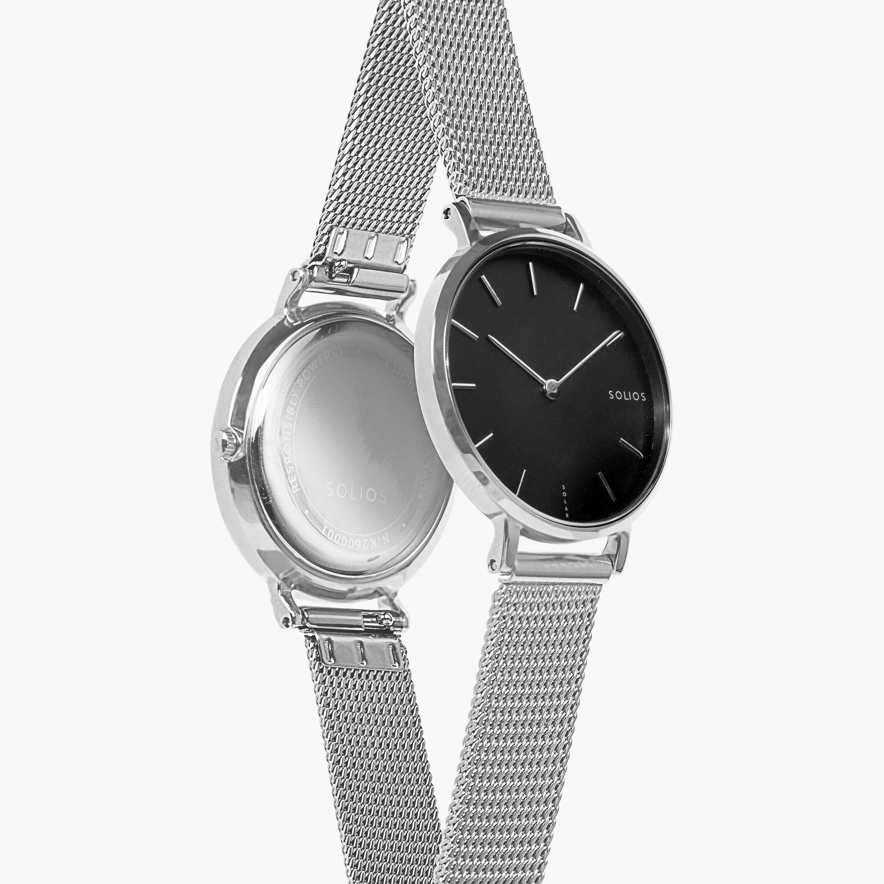 Black Mini Solar Watch | Silver Mesh van Solios Watches