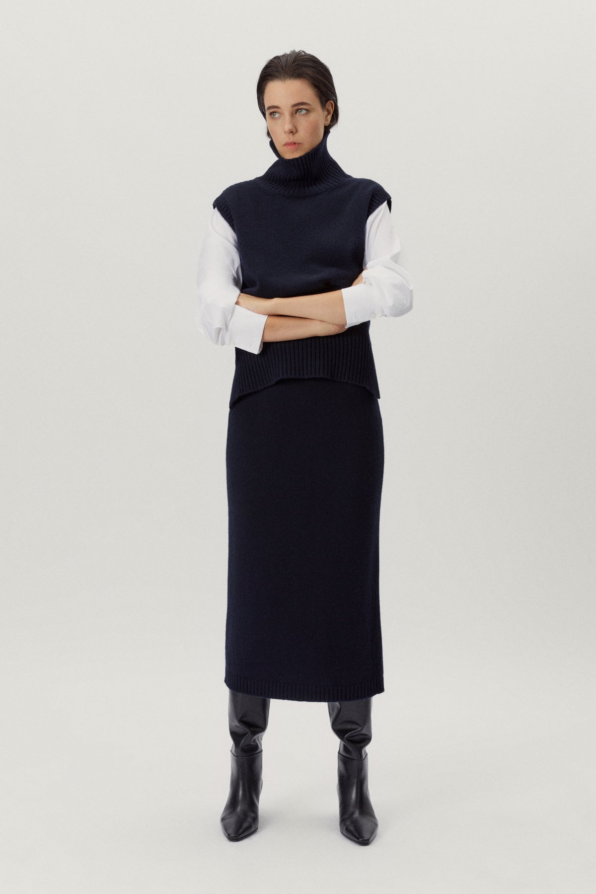 Project Cece The Woolen Pencil Skirt Blue Navy