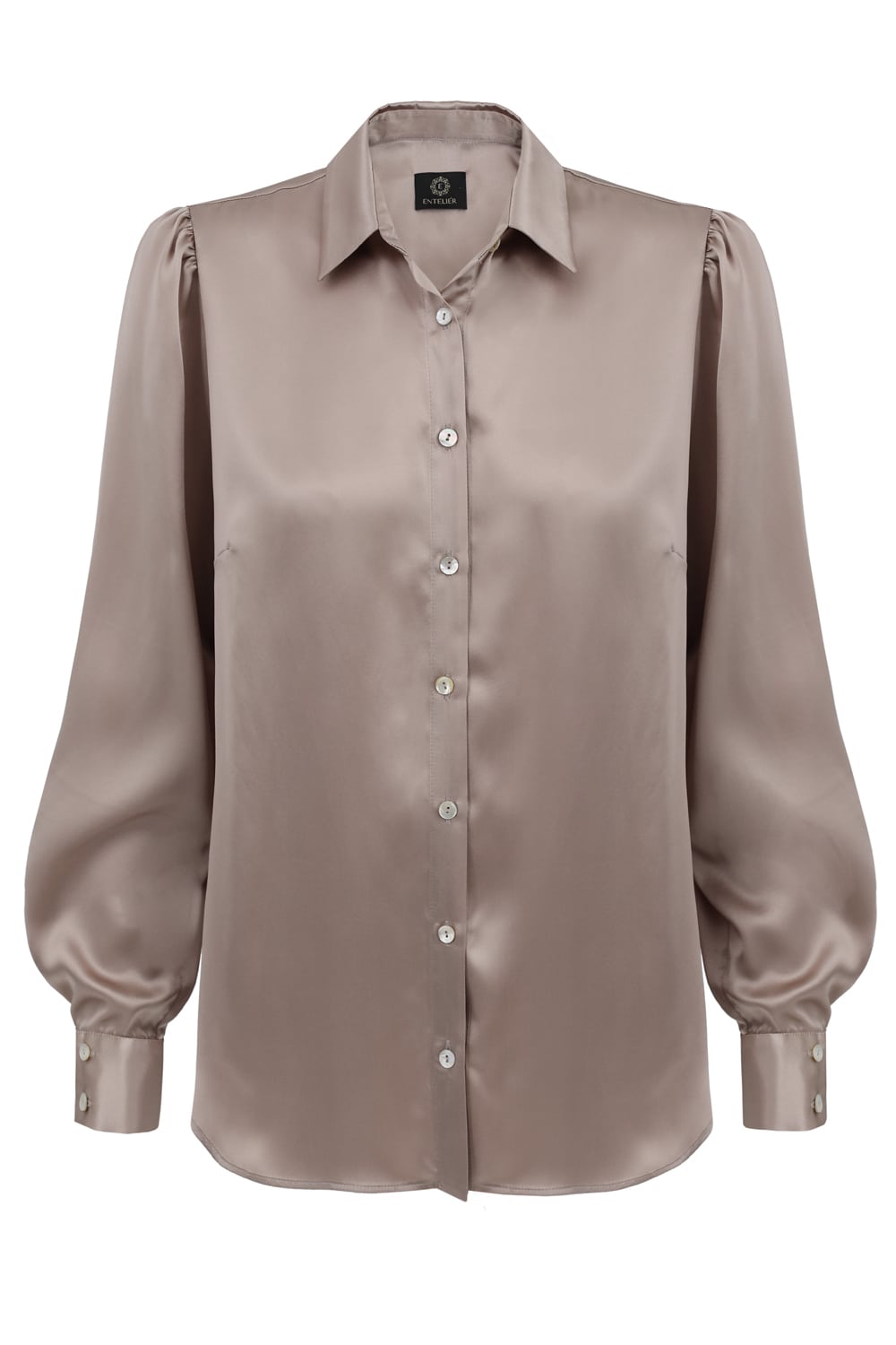 Project Cece | Silk Satin Shirt Women - Taupe